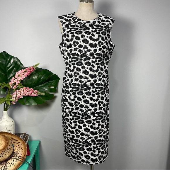 NATORI snow leopard print midi dress Sz 12 - Picture 9 of 15